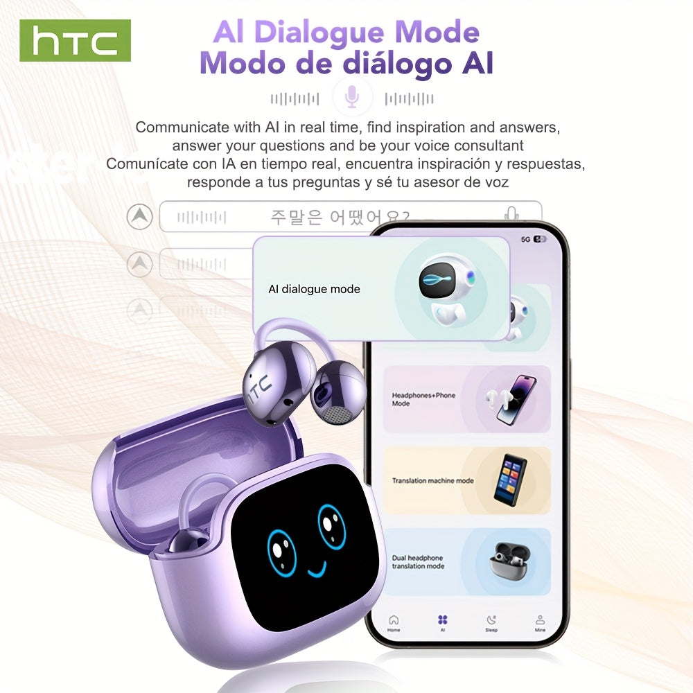 1pc HTC NE32 AI Translation Headset with 134+ Language Support, Wireless 6.0 Wireless, Touch Controls & Built-in Mic, Real-Time Translation Device for Travel, Business, Study, Sports - Compatible with Smartphones (USB-C Charg