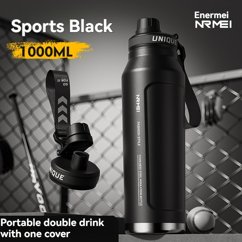 1 stainless steel water bottle with carrying strap, 316 stainless steel, suitable for outdoor and camping