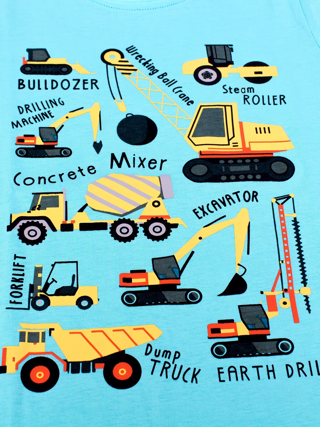 Boys' Cotton Short Sleeve T-Shirt with Cartoon Excavator Print, Breathable Summer Trend