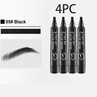 4pcs Professional Makeup Artist Ultra-Fine 4-Branch Eyebrow Pencil, Waterproof & Sweatproof, Natural 3D Wild Brow Look, Realistic Definition, Smudge-Free, Black Set - Perfect Christmas or Birthday Gift