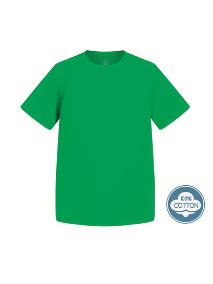 T-shirt infantil de cor sólida, blusa casual de manga curta, t-shirt infantil para o verão.