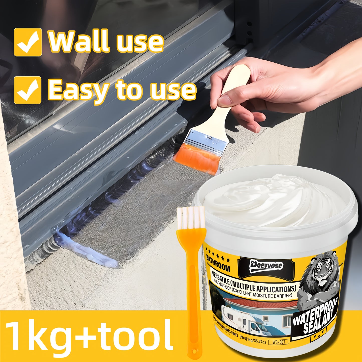 Doeyvose 1kg/35.28oz Heavy-Duty Waterproof Sealant - White Quick-Dry Multi-Purpose Instant Leak Repair for Roofs, Floors,, RV, Boat, Shower - Strong Bonding Agent, Paintable & Coating (No Color Change)