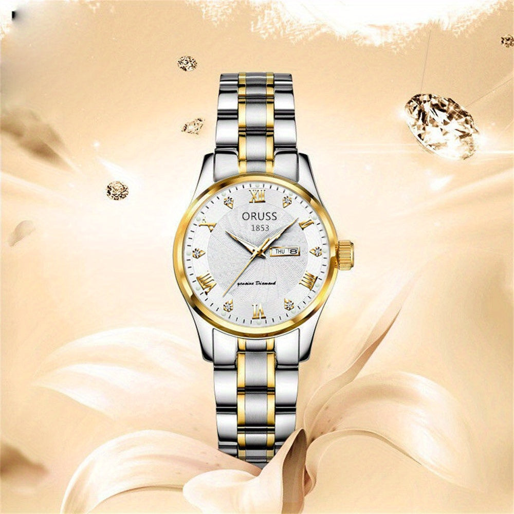 Luxury Rhinestone Decor Quartz Watch Waterproof Calendar Luminous Analog Wristwatch For Daily Life Business Travel Vacation Date Watch
