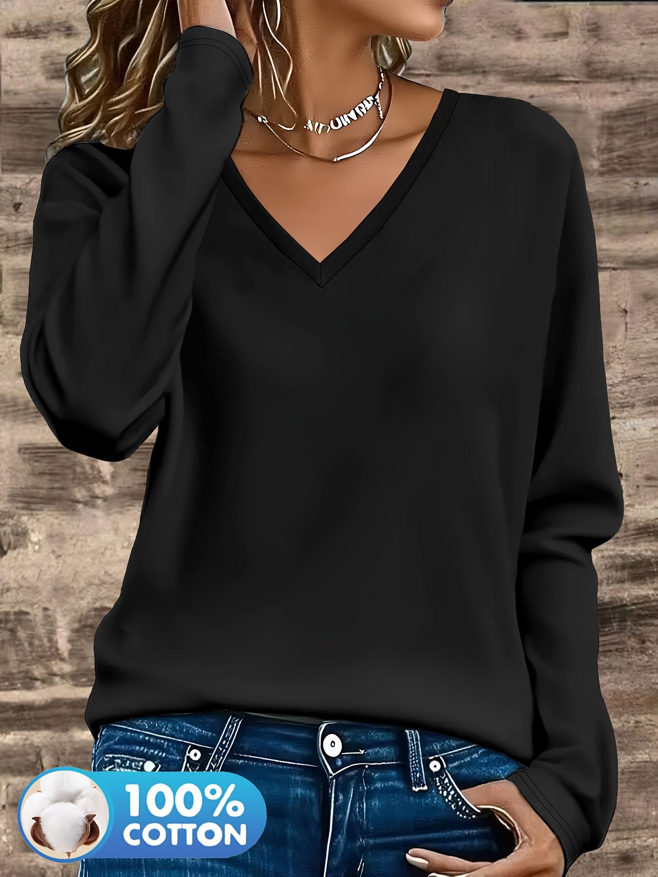 3pcs Women'S 100% V-Neck Long Sleeve T-Shirts - Soft, Durable, and Comfortable Casual Wear for All Seasons, Perfect for Holidays, Graduations, and Everyday Style, Everyday Comfort Wear | Minimalist Style | Soft Fabric Tee