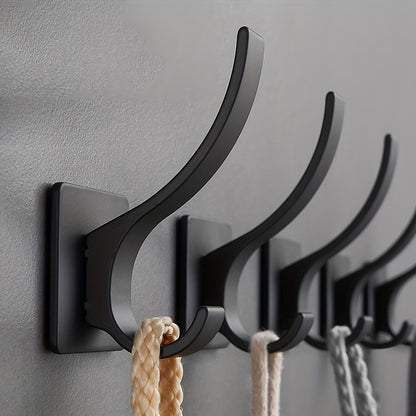 4pcs Self Adhesive Hooks - No-Drill Wall-Mounted Towel & Robe Hangers, Space-Saving Aluminum Powder-Coated Black Hooks for Bathroom, Bedroom, Kitchen - Versatile Storage for Clothes, Hats, Towels, Bathroom Organization, Sleek