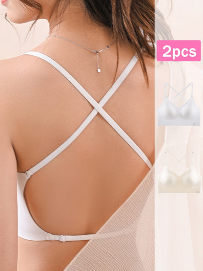 2pcs Seamless U-Backless Sports Bra Set, Breathable Comfortable Crop Top With Adjustable Straps For Yoga And Fitness