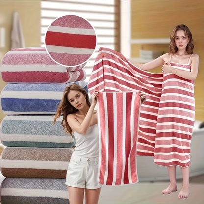 8pcs Set of Lint-Free, Super Absorbent And Super Soft Five-Star Hotel Standard Two-Color Striped Bath Towel Set, Including 2 Large Bath Towels, 2 Large Face Towels And 4 Hand Towels - Quick Drying | with Hanging Loop | Light