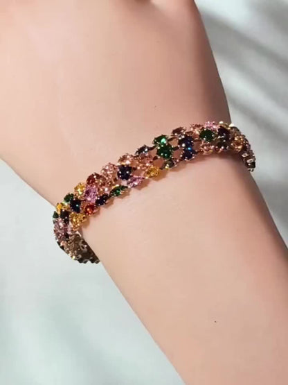 Elegant Boho-Chic Multicolor Geometric Zirconia Watch Clasp Chain Bracelet for Women - Perfect for Everyday &amp; Vacation Parties