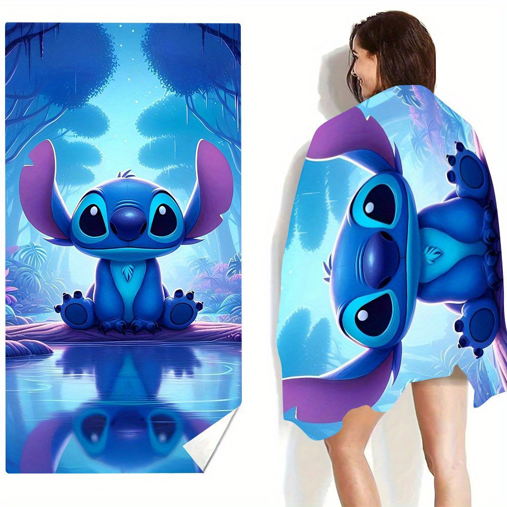 1pc Stitch Microfiber Beach Towel - Quick-Dry, Extra-Large, Ultra-Absorbent & Windproof with Vibrant Cartoon Design, Ideal for Beach, Travel, Camping & Vacation, 260gsm, Contemporary Style, Stitch Room Decor