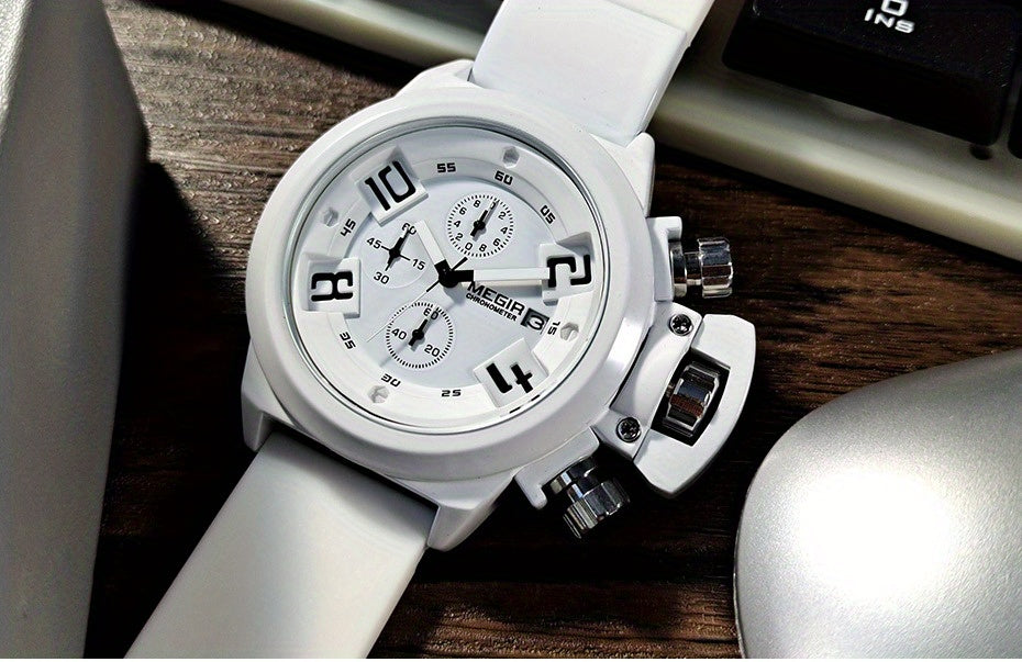 MEGIR Multifunction Men's Watch, Sports Silicone Strap Waterproof Calendar Quartz Watch 2002, Ideal Choice For Gifts