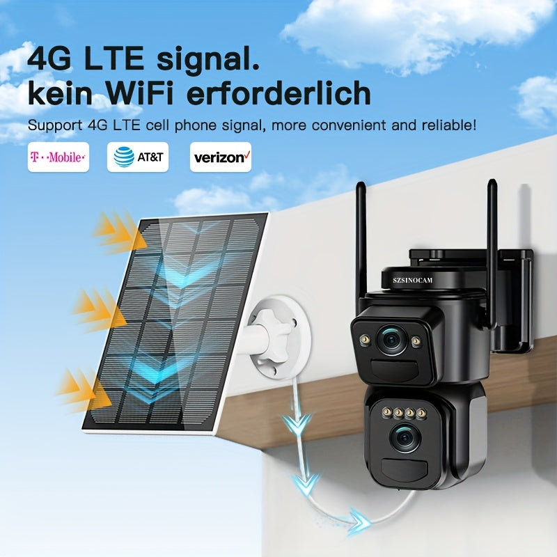 Solar-Powered 2G/3G/4G LTE Security Camera, 360° Viewing Angle, Includes SIM Card, Color Night Vision, PIR Motion Detection with Siren Alerts,4G Connectivity, Adjustable Height, Rechargeable Battery - Ideal for Rural Propert