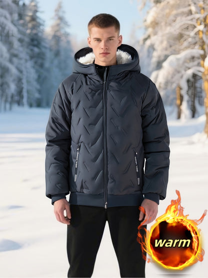 Men'S Heavyweight Winter Jacket - Windproof Cold Weather Coat with Full-Zip Closure, Hooded Insulated Outerwear - Thick Fleece-Lined Insulation for Extreme Cold, Zippered Pockets - Ideal for Skiing, Hiking, Commuting - Fall/W