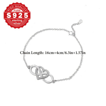 One Women's Eternal Love Bracelet, s925 Pure Silver, Classic Infinite Symbol Stringing Love Heart, Express Love, Suitable for Valentine's Day Gift to Ladies, High-end Female Accessories, Low Allergy