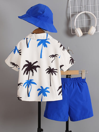 Boys' Summer Fashion Street Shirt Three-piece Set Only Selling Hats, Shirts and Shorts, Perfect for Outdoor