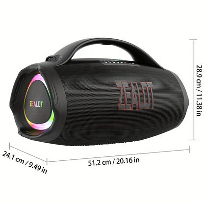 Zealot S98 Portable Wireless Speaker - 160W High-Power, 60H Playtime, IPX5, Fast Charging, Dual Pairing, Shocking Subwoofer, 36000mAh Battery, DSP Technology, Black with Red Accents