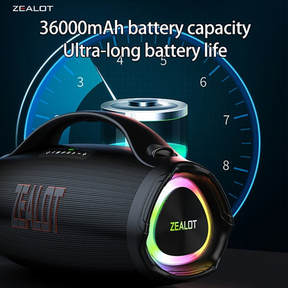 Zealot S98 Portable Wireless Speaker - 160W High-Power, 60H Playtime, IPX5, Fast Charging, Dual Pairing, Shocking Subwoofer, 36000mAh Battery, DSP Technology, Black with Red Accents