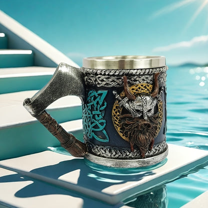 1pc Viking Axe Design 15.2oz Stainless Steel Beer Mug - Insulated, Reusable, Hand Wash Only - Multipurpose Coffee Cup for Christmas, Halloween, Easter, Hanukkah, Father'S Day Gift