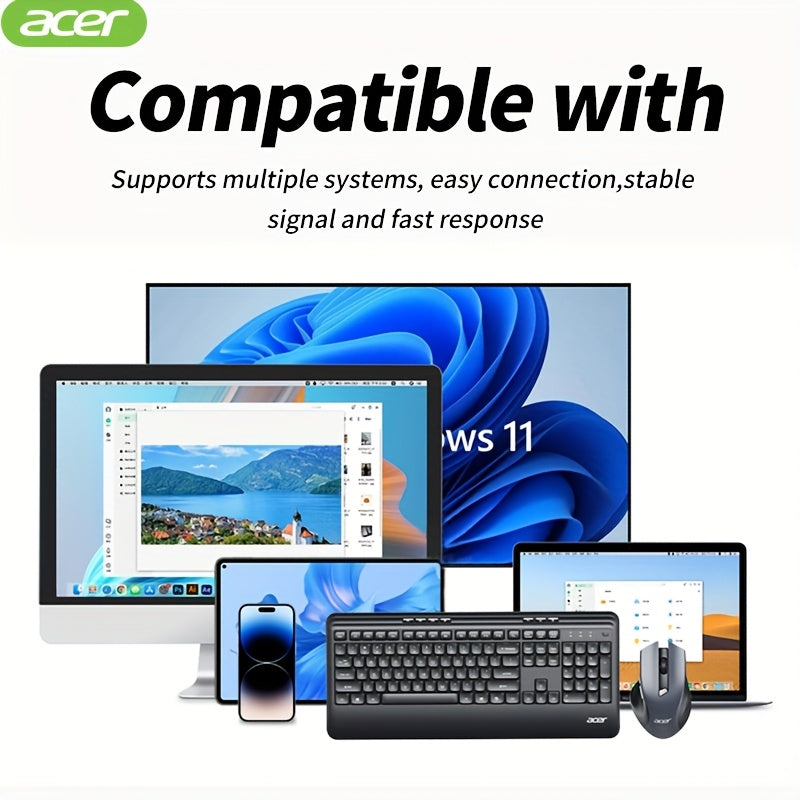 ACER Wireless Keyboard and Mouse Combo, Full-Size Quiet Ergonomic Keyboard Mouse Set, Compatible with Multiple Systems, Lightweight & Durable, Suitable for Office/Home Use