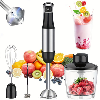 6in 1 Handheld Immersion Blender - Stainless Steel Stick Blender with 5 Speed, Chopper, Whisk And Milk Frother for Meat, Mashed Potatoes And Baby Food