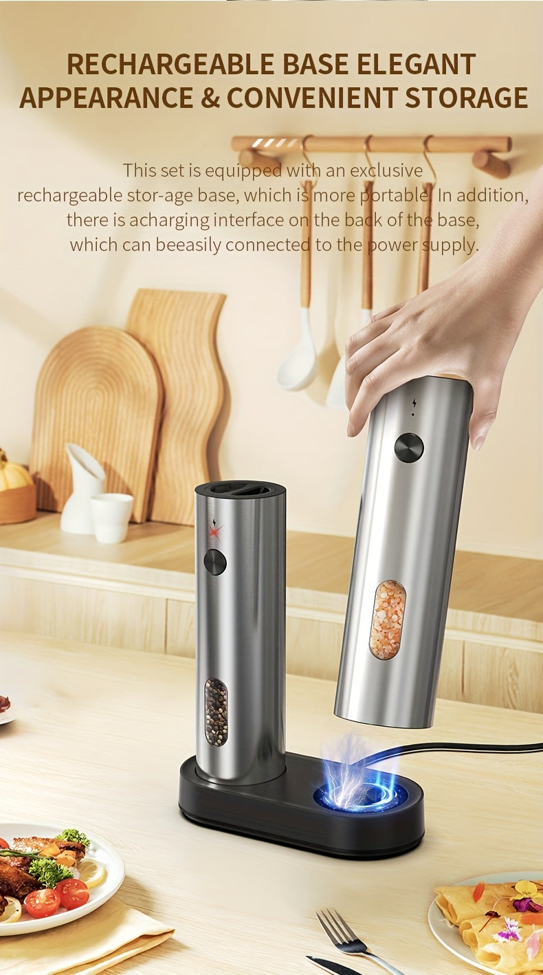 1pc/2pcs - CLITON Rechargeable Salt And Pepper Grinder Set, Salt And Pepper Grinder Electric 2pcs, Rechargeable Salt And Pepper Shakers Set, Electric Salt And Pepper Container, USB Rechargeable with LED Light, Multiple Style