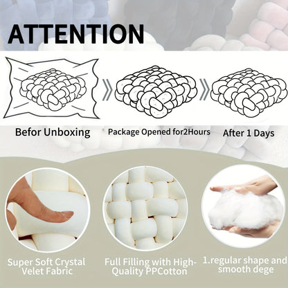 2pcs Knot Throw Pillow Soft Throw Pillow Home Decoration Cushion Square Office Knotted Plush Throw Pillow Cushion For Living Room Bedroom Sofa Couch Living Room Home Decor