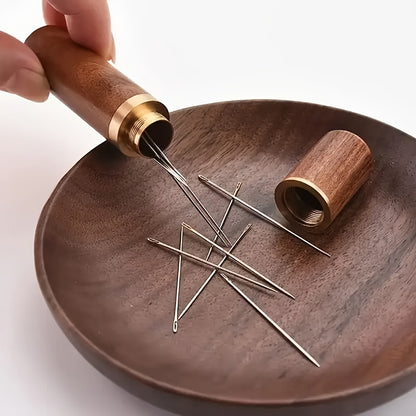 Self threading needle set, various sizes, wooden storage tube, easy insertion for the elderly, hand sewing, bed sheets, clothes and embroidery