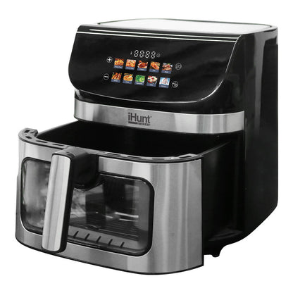 iHunt Bro Air Fryer II Ultra 9L, 2200W, Dual Heating Top-Bottom 360 Degrees, Color Touch Display, 10 Automatic Programs, Adjustable Temperature, Timer, Stainless Steel, Silver