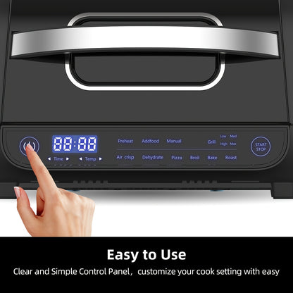 8-in-1 Grill Hot Air Fryer, 6L Capacity Airfryer, Electric Grill with Touch Control, 120-Minute Timer, 1700W, Black