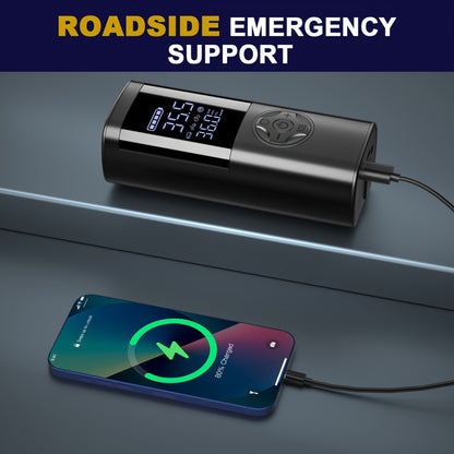 TEMOLA 7-in-1 Emergency Canjumper Starter & Tire Inflator with Digital Display, LED Light, Instant Jump Start, Tire Pressure Detection, Smart Air Compressor, USB Charging, Durable Polymer Battery for Cars, Motorcycles, Bicycl