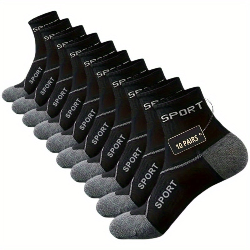 10 Pairs THCBME Men's Low-Cut Athletic Socks, Heavy-Duty Black/Gray/Beige/White, Numbered 1-10 for Easy Pairing, Durable Comfort for, Gym,, Casual Wear (Bulk Pack)