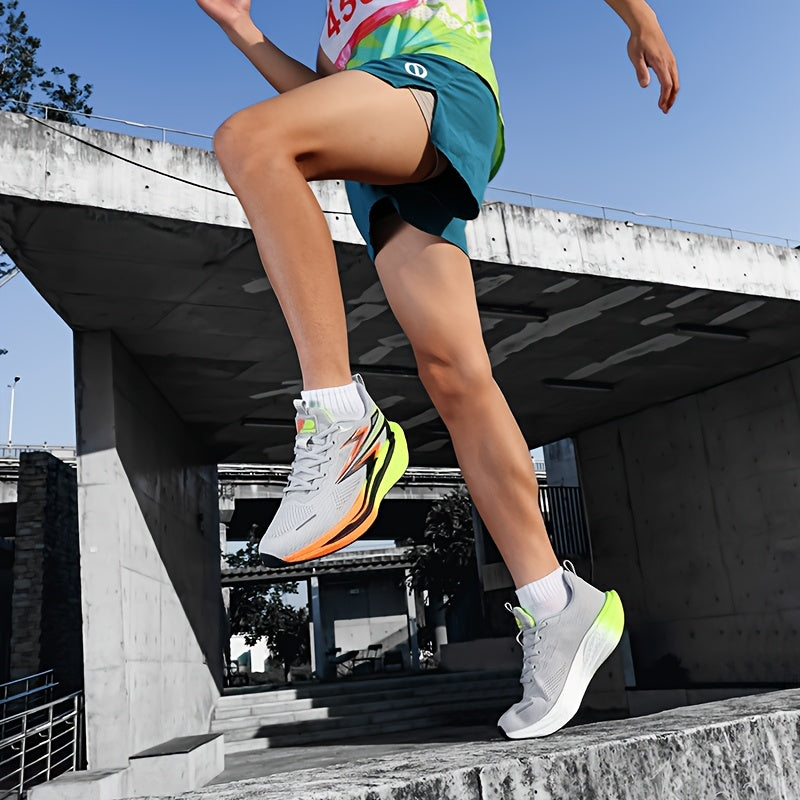 Men'S Breathable Running Shoes with Thick Cushioned Sole for Marathon Training - Lightweight Low-Top Sneakers, Vibrant Orange & Purple Accents, Durable MD/TPR Outsole, Lace-Up Design for Hiking, Outdoor & Casual Wear, Trail R