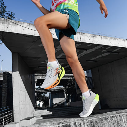 Men'S Breathable Running Shoes with Thick Cushioned Sole for Marathon Training - Lightweight Low-Top Sneakers, Vibrant Orange & Purple Accents, Durable MD/TPR Outsole, Lace-Up Design for Hiking, Outdoor & Casual Wear, Trail R