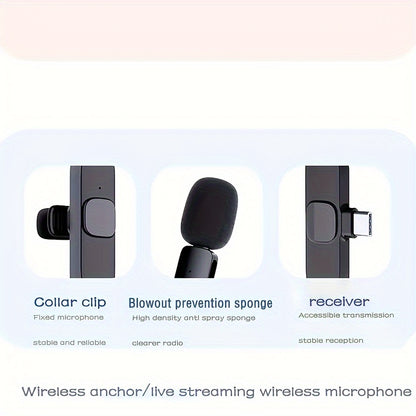 Portable Wireless Lavalier Microphone - USB-C Clip On Recording System, Suitable for Smartphones And Laptops, Ideal for Vlogs, Live Streaming, And Interviews, Content Creation Mic, Vlogging Equipment, Compact Design, Clipon M