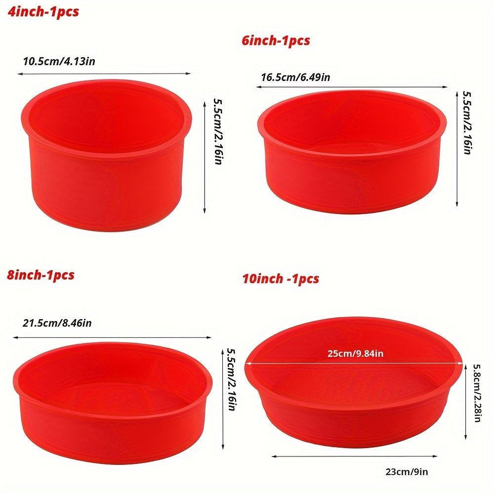 4pcs, Silicone Cake Pans, 10.16cm/15.24cm/20.32cm/25.4cm Baking Cake Molds, Baking Pan, Oven Accessories, Baking Tools, Kitchen Gadgets, Kitchen Accessories