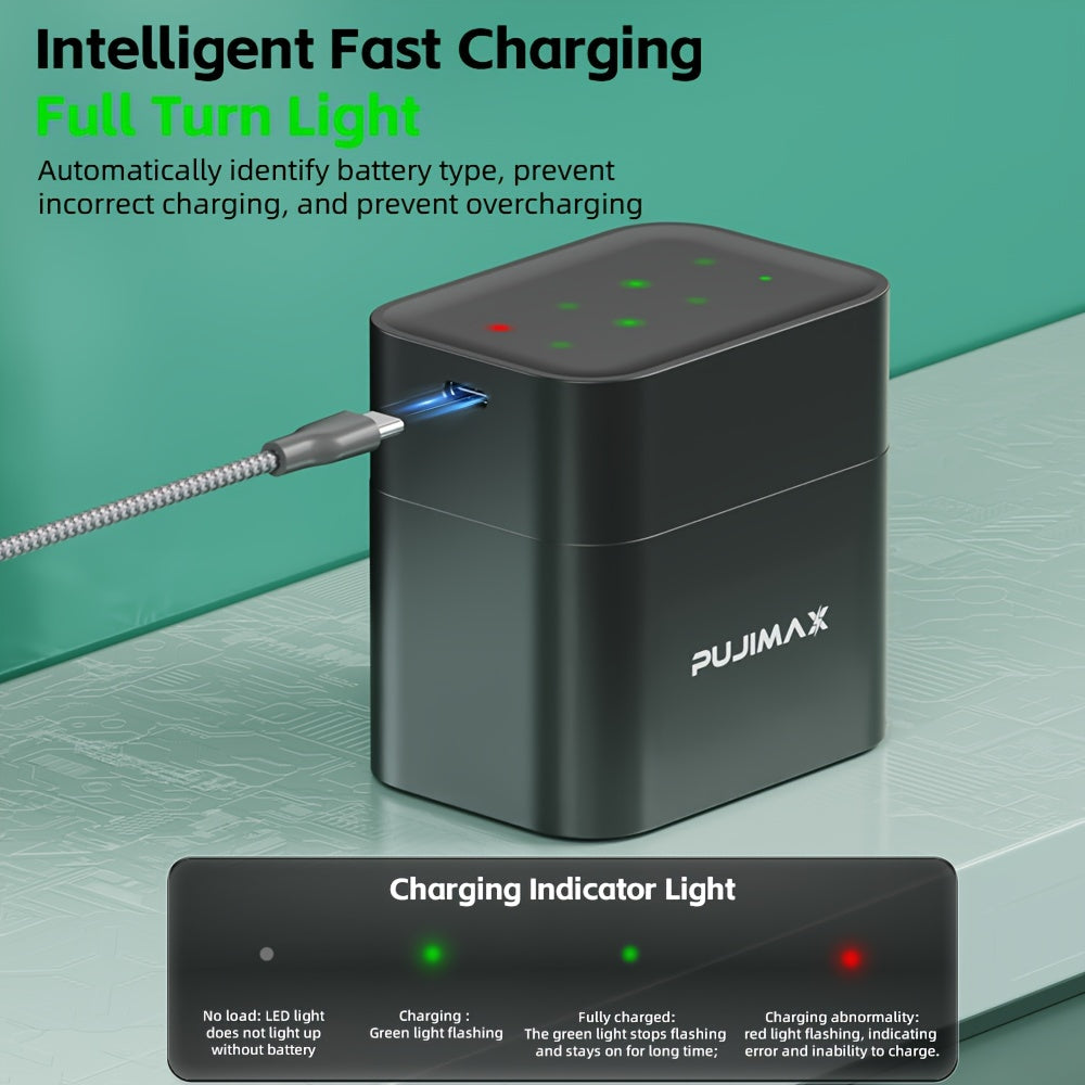 PUJIMAX rechargeable lithium battery 8 +8 slot charging box, 3400mWh high-performance 1.5V lithium battery, durable rechargeable AA lithium-ion battery and all-purpose charging box - yellow charging box. Only 1.5V rechargeabl