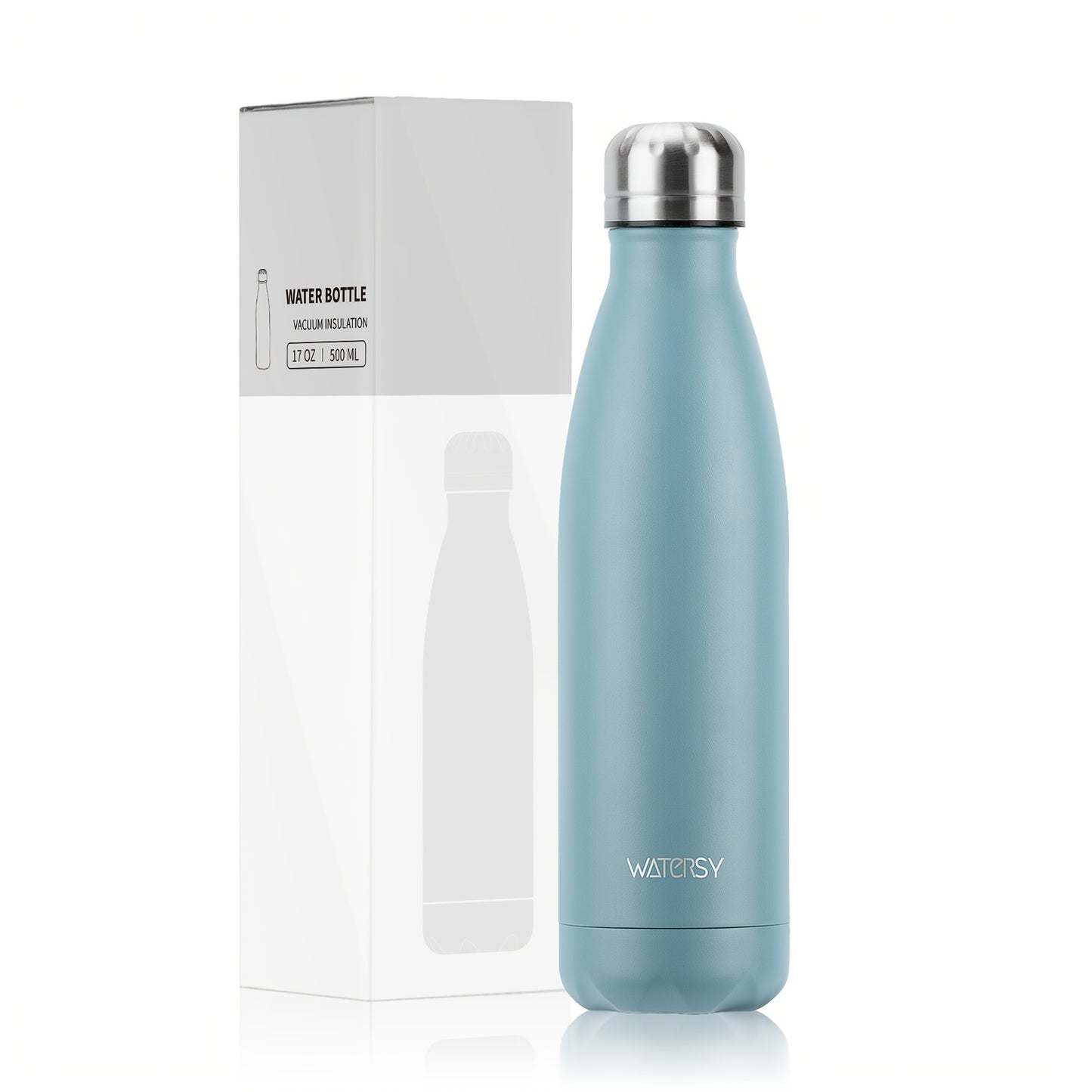 1pc WATERSY 17Oz/500Ml Outdoor Water Bottle 304 Stainless Steel Insulation for Heat Preservation And Cold Preservation with White Card And Silver Hot Stamping Box 2 Sealing Rings