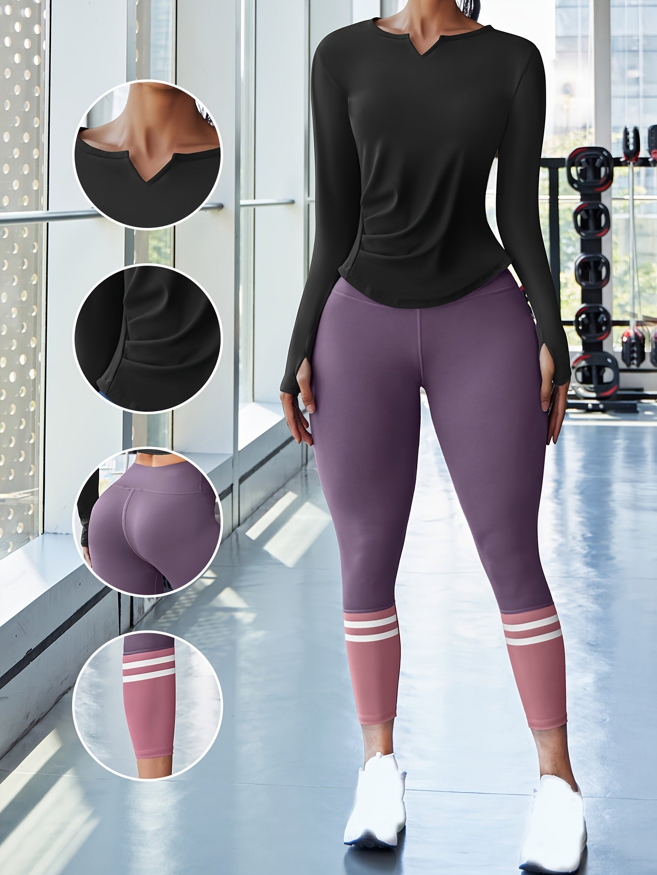 EU two piece polyester fabric nude yoga suit seamless elastic high waist and hip lifting fitness set running and cycling clothing