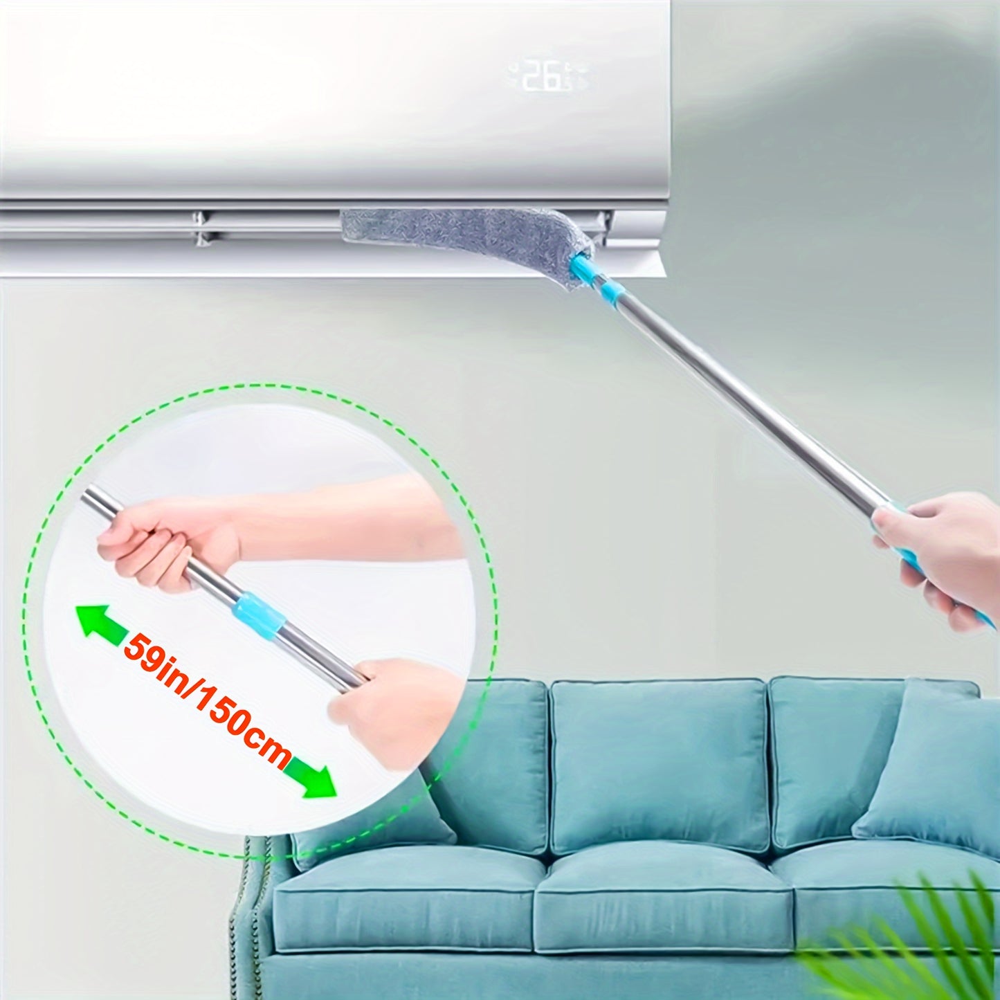 Extended Retractable Dusting Split Mop with 4/6/8/12 Microfiber Dusting Cloths, Underbed Cleaning, for sweeping dust, wiping crevices of sofas, Extended mop for mopping under beds, home cleaning, cleaning tools for the school