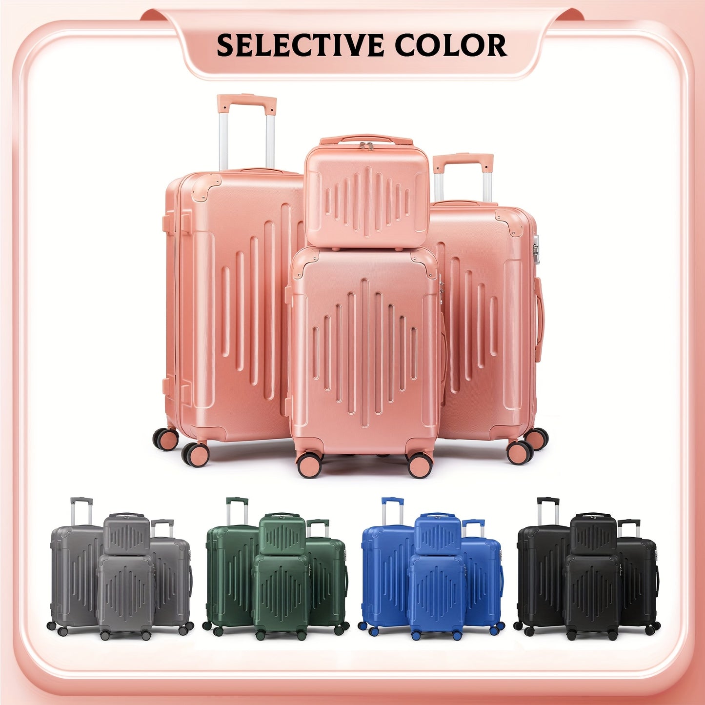 4pcs Luggage with Corner Protectors, 12/ 20/ 24/ 28-Inch, Durable Hard Shell, 360 Spinner Wheels, Multifunctional Large Capacity, Lightweight Travel Suitcase