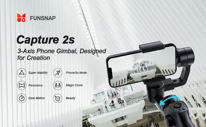 3-Axis Gimbal Stabilizer for iPhone 13 12 11 Pro Max XS X XR Samsung s21 s20 Android Smartphone, Handheld Gimble with Focus Wheel, Phone Stabilizer for Video Recording Vlog - FUNSNAP Capture 2s Combo