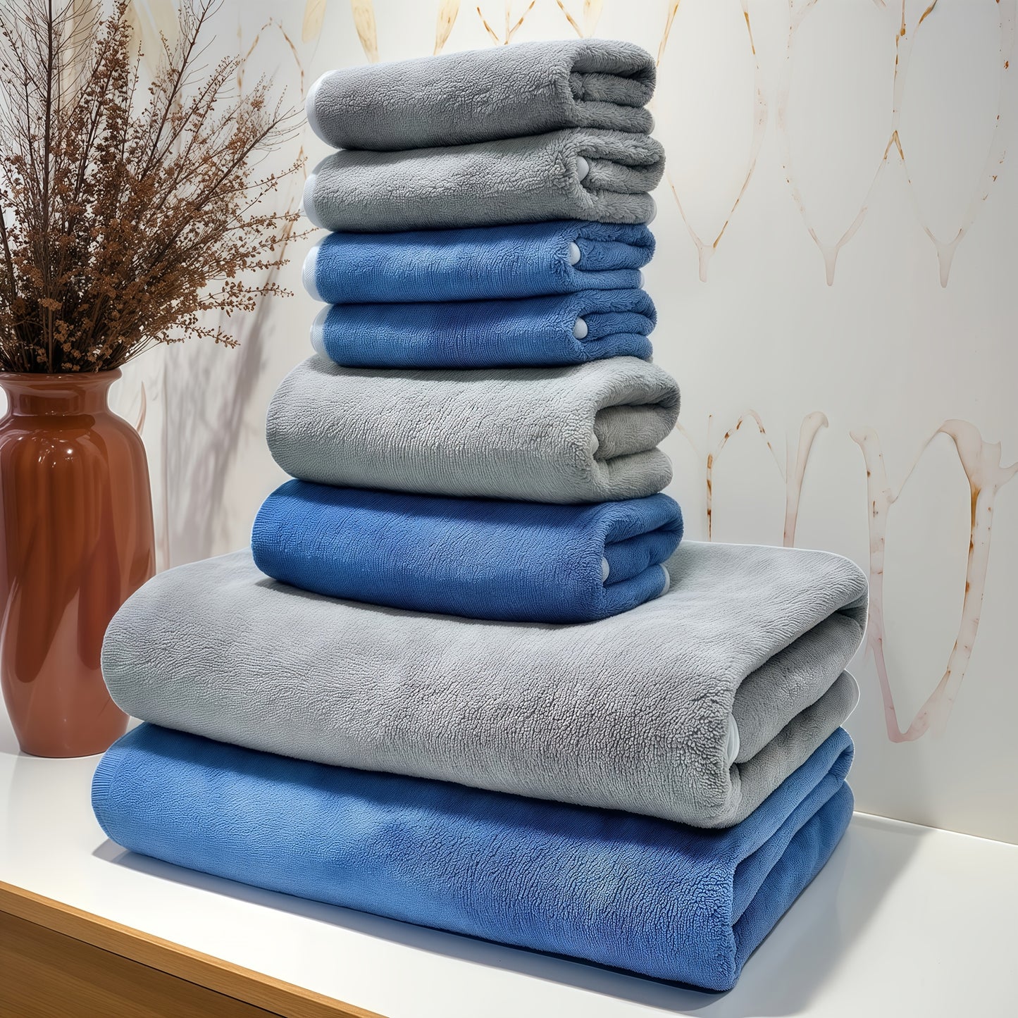 8-Pack Super Soft Coral Fleece Bath Towel Set, 2 Bath Towels 68.58 X 139.7 cm, 2 Washcloths 34.8 X 76.2 cm, 4 Square Towels 34.8 X 34.8 cm, Quick Drying, Highly Absorbent And Lightweight, Towel Bathroom Towel Set