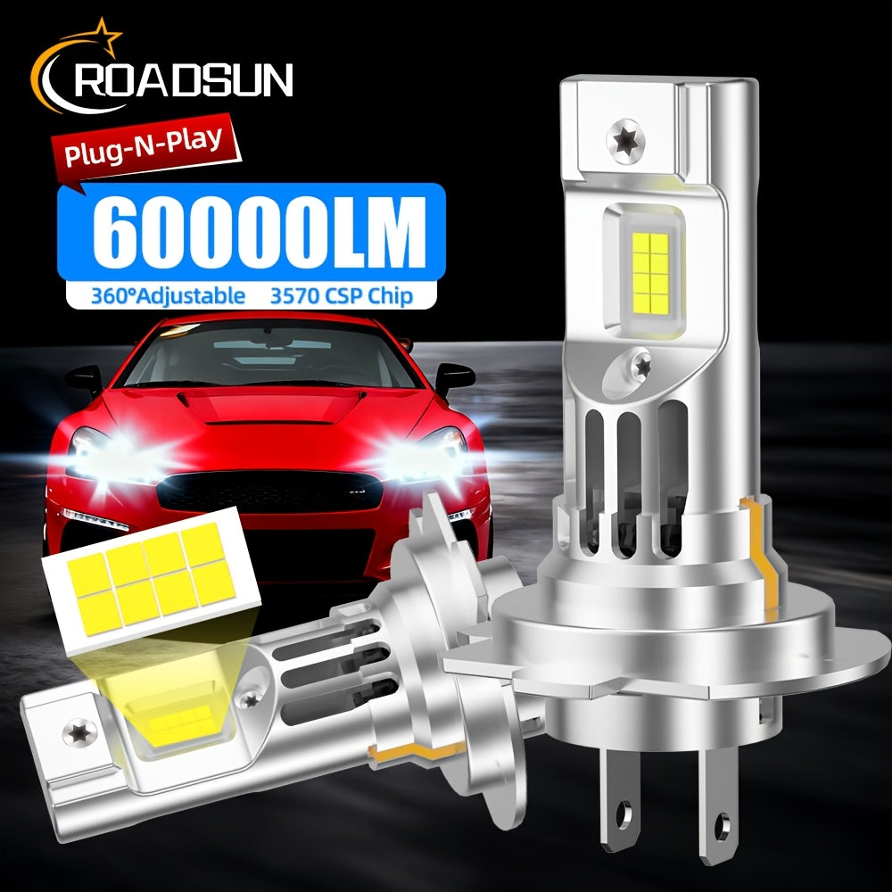 2pcs H7 H11 H1 9005/HB3 9006/HB4 H4 LED Car Headlight, High Low Beam Bulbs 200W/Pair 35000LM/Pair Cold-White 6500K, Decoding Error Free Plug-N-Play Aluminum Body Made,  Error Free Installation, Modern Headlights, Heatresistan