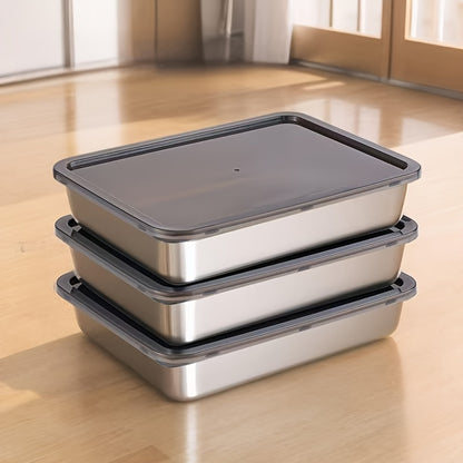 3pcs Stainless Steel Food Storage Containers Leak-Proof, Stackable, Space-Saving - Heavy-Duty Stainless Steel Construction, Airtight Lid for Freshness - Ideal for Meal Prep, Fruits, Meats, Veggies, Leftovers, Fridge, Freezer,