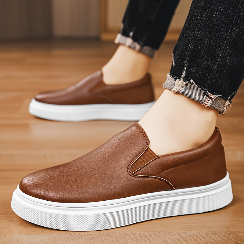 Mocassins para homem sem atacadores - Ténis antiderrapantes de cano baixo com bico redondo, estilo mocassins, com sola acolchoada em PVC, disponíveis em castanho/preto/branco/bege para uso diário e formal - Sapatos sociais minimalistas e versáteis.