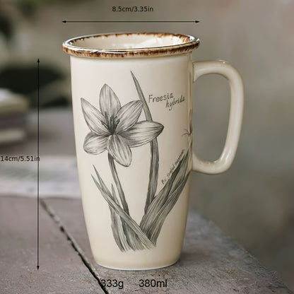Vintage Ceramic Mug Large Capacity Flower Cup French Home Office Coffee Cup Water Cup Latte and Herbal Tea Cup, Best for Christmas, Perfect for Thanksgiving