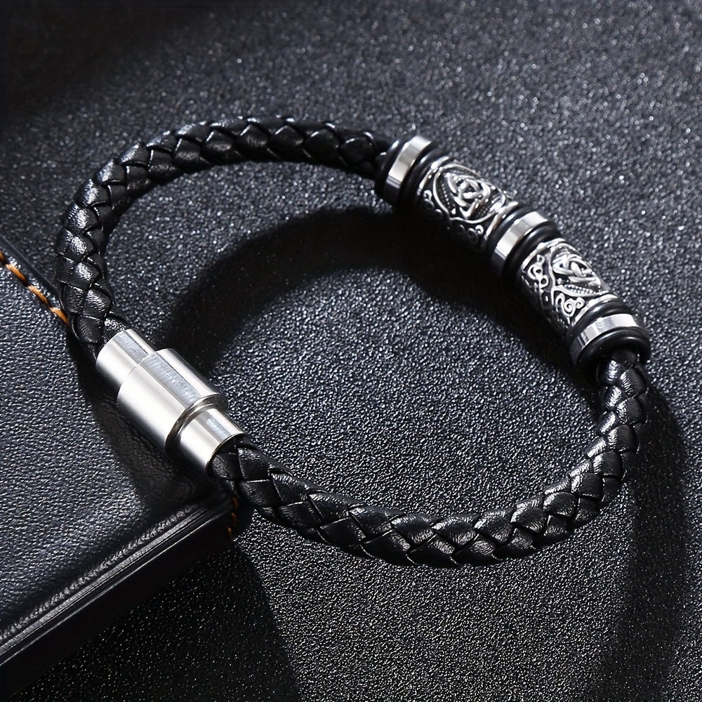 Pulseira de homem em pele sintética entrançada à mão - Pulseira elegante e ajustável de 21 cm com várias camadas, acessório durável para uso diário e festas, um excelente presente para ele.