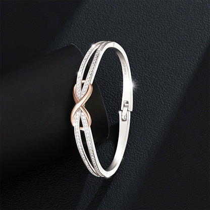 925 Sterling Silvery bracelet, with rose Golden infinity knot and cubic Synthetic Men's bracelet, anniversary and gift jewelry, Beige-friendly, weightless, holiday gift, Halloween, Christmas, comes with exquisite gift box, Sp