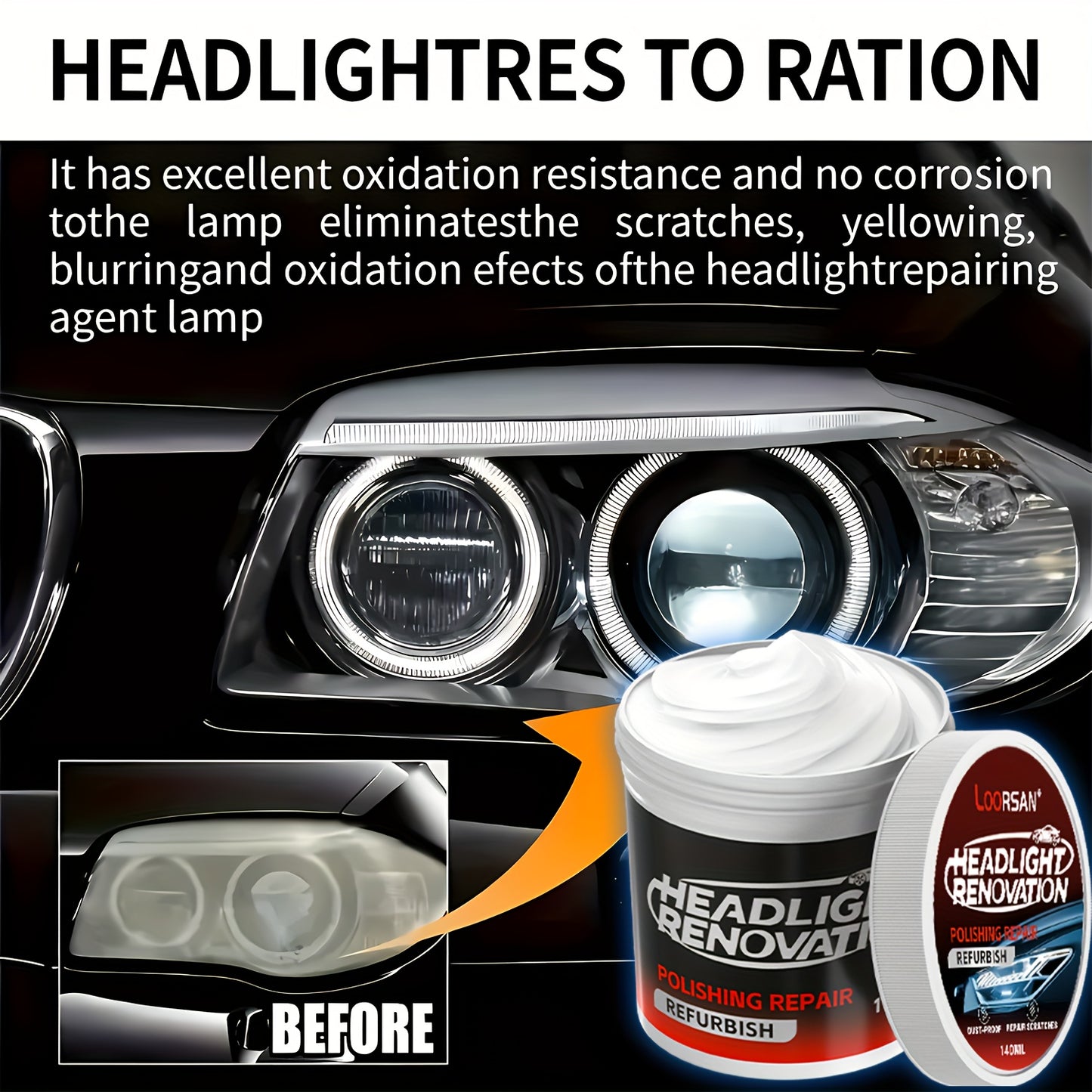Premium Car Headlight Restoration Kit – Fixes Yellowing, Haze, Oxidation & Scratches for Safer Driving