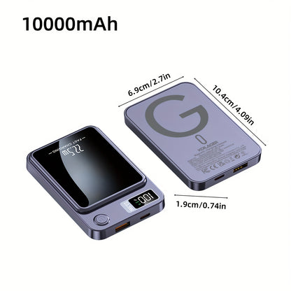 1pc KOILAGER 10000mAh Portable Power Bank with Ultrathin Magnetic Wireless Charging, 22.5W Super Fast Charge, PD20W Bi-directional Fast Charging, 15W Wireless Power, LED Display, Dual Power USB/Type-C for iPhone 16/15pro/14ma