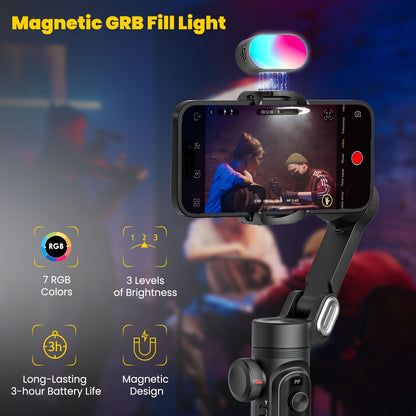 AOCHUAN SmartX Pro Combo 1 - Wireless Phone Gimbal Stabilizer with RGB Light, Extended Rod, and Carrying Case for YouTube & TikTok Video Creation (15 Pro Max Compatible), YouTube Video Stabilizer | Modern Gimbal Design | Comp